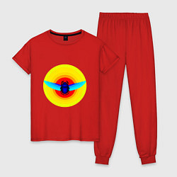 Пижама хлопковая женская Летящий скарабей, цвет: красный