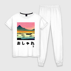 Пижама хлопковая женская MoMo - Горное озеро в японском стиле, цвет: белый