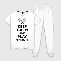 Пижама хлопковая женская Keep Calm & Play tennis, цвет: белый