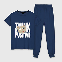 Женская пижама Забавный кот и надпись Think positive