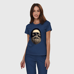 Пижама хлопковая женская Винтажный череп с бородой, цвет: тёмно-синий — фото 2
