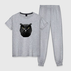 Пижама хлопковая женская Чёрная сова - нейросеть, цвет: меланж