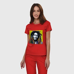 Пижама хлопковая женская Разноцветные дреды Боба Марли граффити, цвет: красный — фото 2