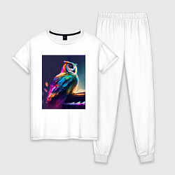 Пижама хлопковая женская Музыкальная сова - нейросеть, цвет: белый