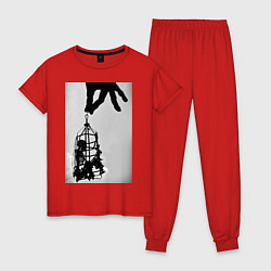 Пижама хлопковая женская Скелет в клетке, цвет: красный