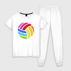Пижама хлопковая женская Rainbow volleyball, цвет: белый