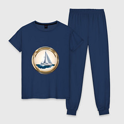 Пижама хлопковая женская Яхта в море, цвет: тёмно-синий