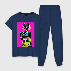 Женская пижама Black cat - fashionista - pop art - neural network