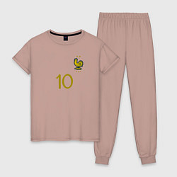 Пижама хлопковая женская Килиан Мбаппе ЧМ 2022 сборная Франции, цвет: пыльно-розовый