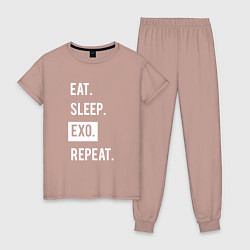 Пижама хлопковая женская Eat Sleep EXO Repeat, цвет: пыльно-розовый