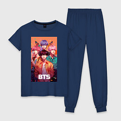 Пижама хлопковая женская BTS kpop anime, цвет: тёмно-синий