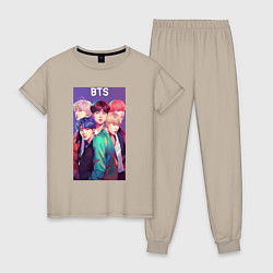 Пижама хлопковая женская Anime BTS style, цвет: миндальный