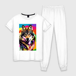 Женская пижама Красочный волк - поп-арт - нейросеть