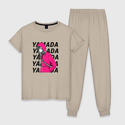 Пижама хлопковая женская Ямада - Моя любовь 999 уровня к Ямаде, цвет: миндальный