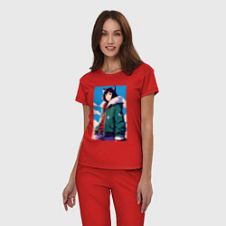 Пижама хлопковая женская Девочка-волчонок - фурри - аниме, цвет: красный — фото 2