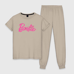 Пижама хлопковая женская Блестящий логотип Барби, цвет: миндальный