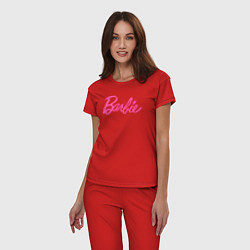 Пижама хлопковая женская Блестящий логотип Барби, цвет: красный — фото 2