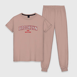 Пижама хлопковая женская Brooklyn New York, цвет: пыльно-розовый