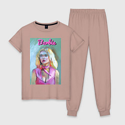 Пижама хлопковая женская Портрет Барби - Марго Робби, цвет: пыльно-розовый