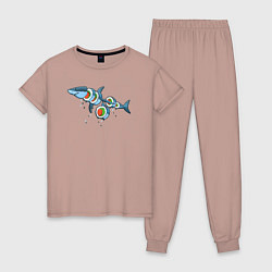 Пижама хлопковая женская Суши акула, цвет: пыльно-розовый