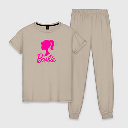 Пижама хлопковая женская Розовый логотип Барби, цвет: миндальный