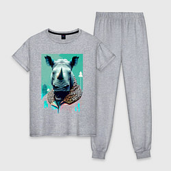 Пижама хлопковая женская Морда носорога - нейросеть, цвет: меланж