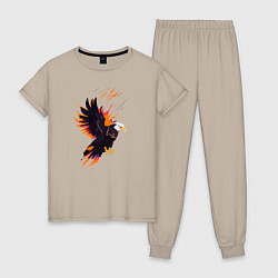 Пижама хлопковая женская Орел парящая птица абстракция, цвет: миндальный