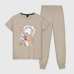 Пижама хлопковая женская Луффи - gear 5, цвет: миндальный