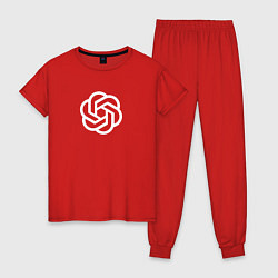 Пижама хлопковая женская Логотип Chat GPT, цвет: красный