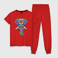Пижама хлопковая женская Разноцветный слон, цвет: красный