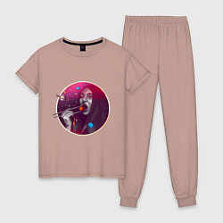 Пижама хлопковая женская Космические суши, цвет: пыльно-розовый