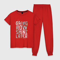 Пижама хлопковая женская Grind now Shine later, цвет: красный