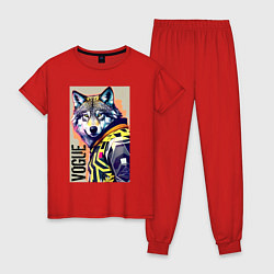 Пижама хлопковая женская Wolf fashionista - pop art, цвет: красный