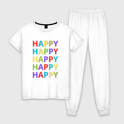 Пижама хлопковая женская Разноцветное счастье, цвет: белый