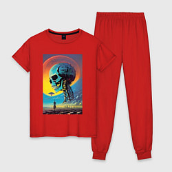 Пижама хлопковая женская Cyber skull - fantasy, цвет: красный