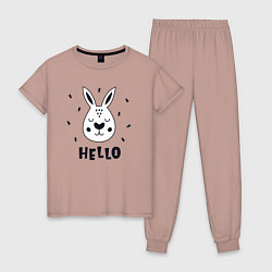 Пижама хлопковая женская Привет кролик, цвет: пыльно-розовый