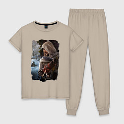 Пижама хлопковая женская Assassins Creed Mirage Асасин Крид Мираж, цвет: миндальный