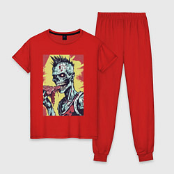Пижама хлопковая женская Злой панк зомби арт, цвет: красный