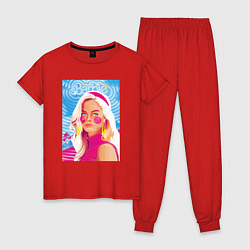 Пижама хлопковая женская Барби Марго Робби, цвет: красный