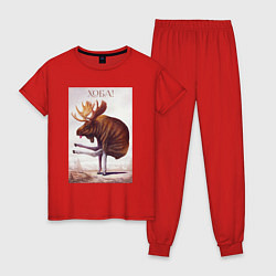 Пижама хлопковая женская Лось хоба, цвет: красный