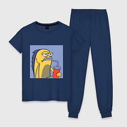 Пижама хлопковая женская Спанч Боб рыба мем, цвет: тёмно-синий