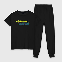 Пижама хлопковая женская Cyberpunk 2077 phantom liberty logo v1, цвет: черный