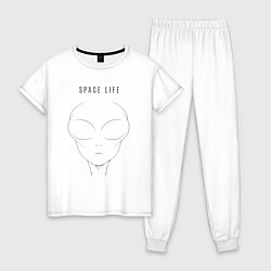 Пижама хлопковая женская Космическая жизнь, цвет: белый