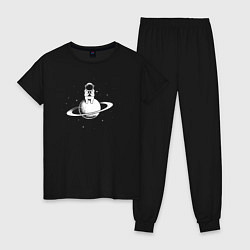 Пижама хлопковая женская Путешествие на Сатурн, цвет: черный