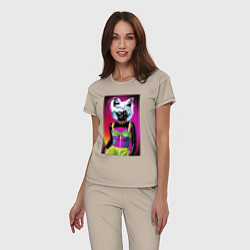 Пижама хлопковая женская Cat fashionista - pop art - neural network, цвет: миндальный — фото 2