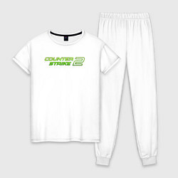 Пижама хлопковая женская Counter strike 2 green logo, цвет: белый