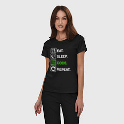 Пижама хлопковая женская Eat Sleep Code Repeat, цвет: черный — фото 2