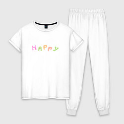 Пижама хлопковая женская Счастливый, цвет: белый