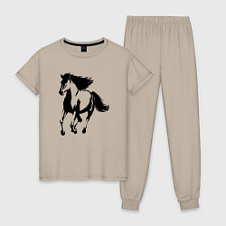 Пижама хлопковая женская Лошадь скачет, цвет: миндальный