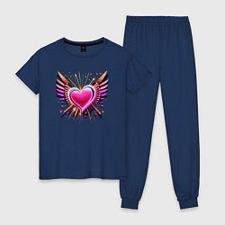 Пижама хлопковая женская Светящее сердце с крыльями, цвет: тёмно-синий